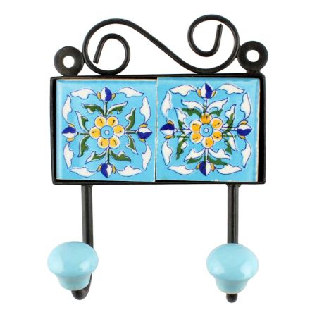 Turquoise Floral Ceramic Tiles Hook